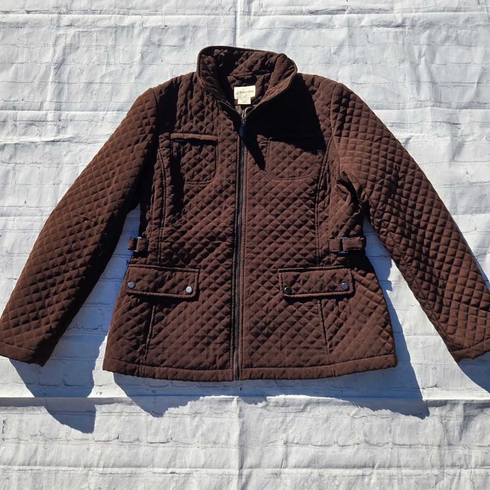 St. Johns Bay Womens Large chocolate Brown Quilted chore Barn Jacket Full Zip